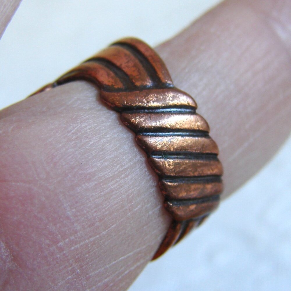 Vintage Solid Copper Wrap-Around RING, Wave/Scroll Design, Sz 7 / Adjustable E98 - Picture 10 of 12